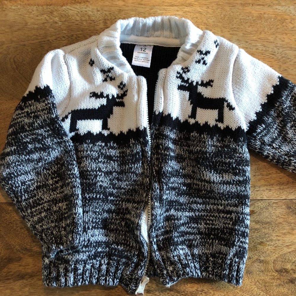 Carters 12M zip up moose sweater